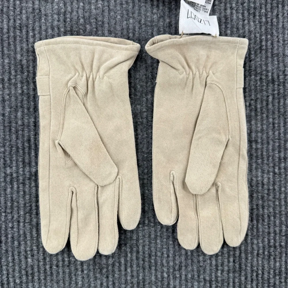 Lizden Womens Large Tan Suede Leather Gloves Acrylic Knit Lined Winter
